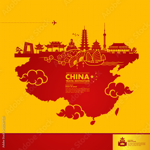 China travel destination grand vector illustration.