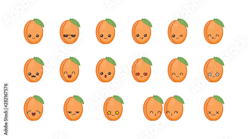 Apricot cute kawaii mascot. Set kawaii food faces