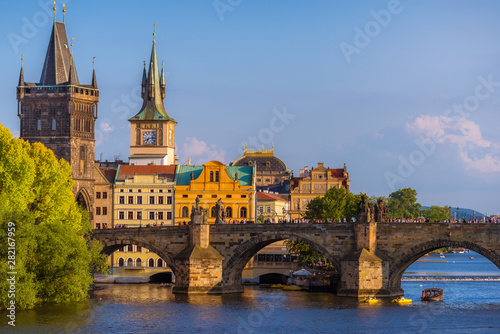 Prague historic cityscape with Charles bridge and medieval architecture