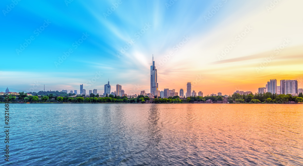 Fototapeta premium Urban lakes and modern architecture..