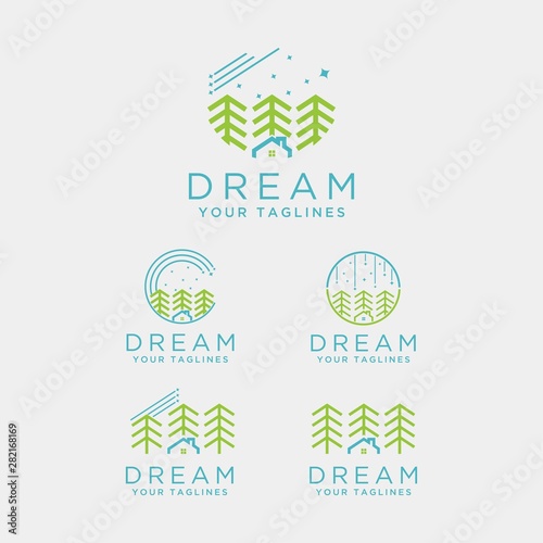 vector logo of home night scenery in the forest