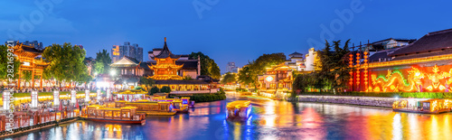Night View of the Old Architectural River in Nanjing..
