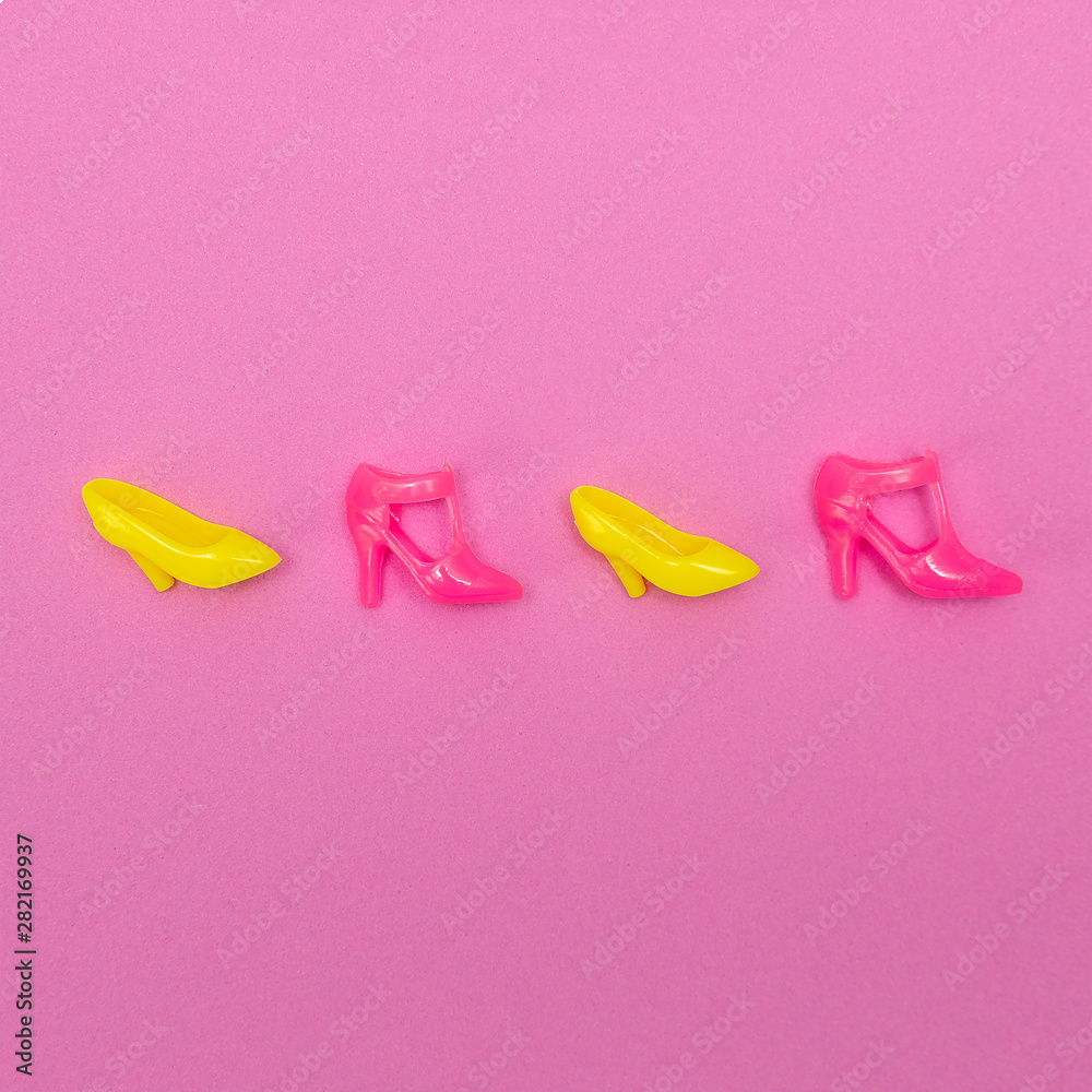 Doll shoes. Minimal flat lay fashion concept Doll shoes. Minimal flat lay fashion concept