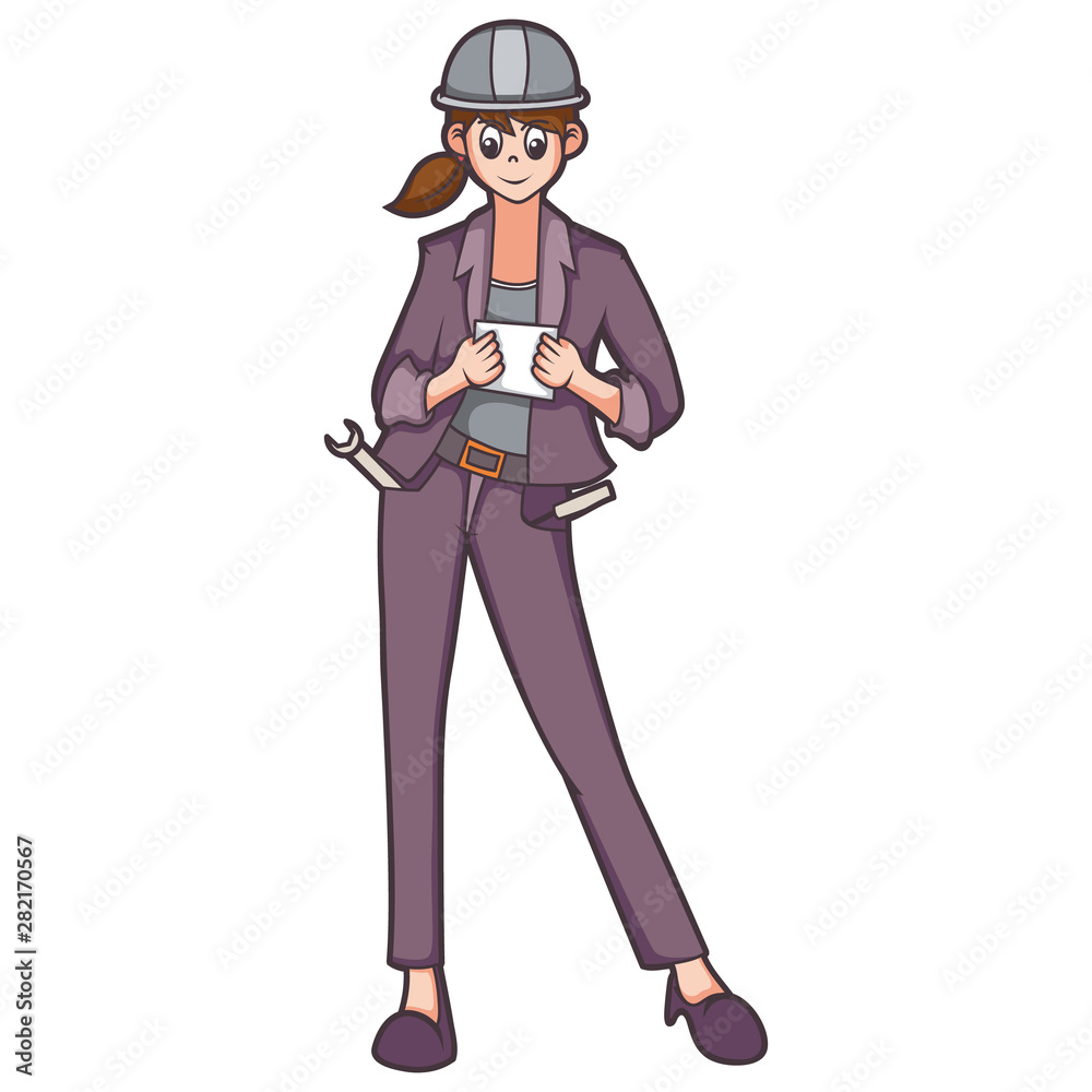 women contractor project worker wearing helmet