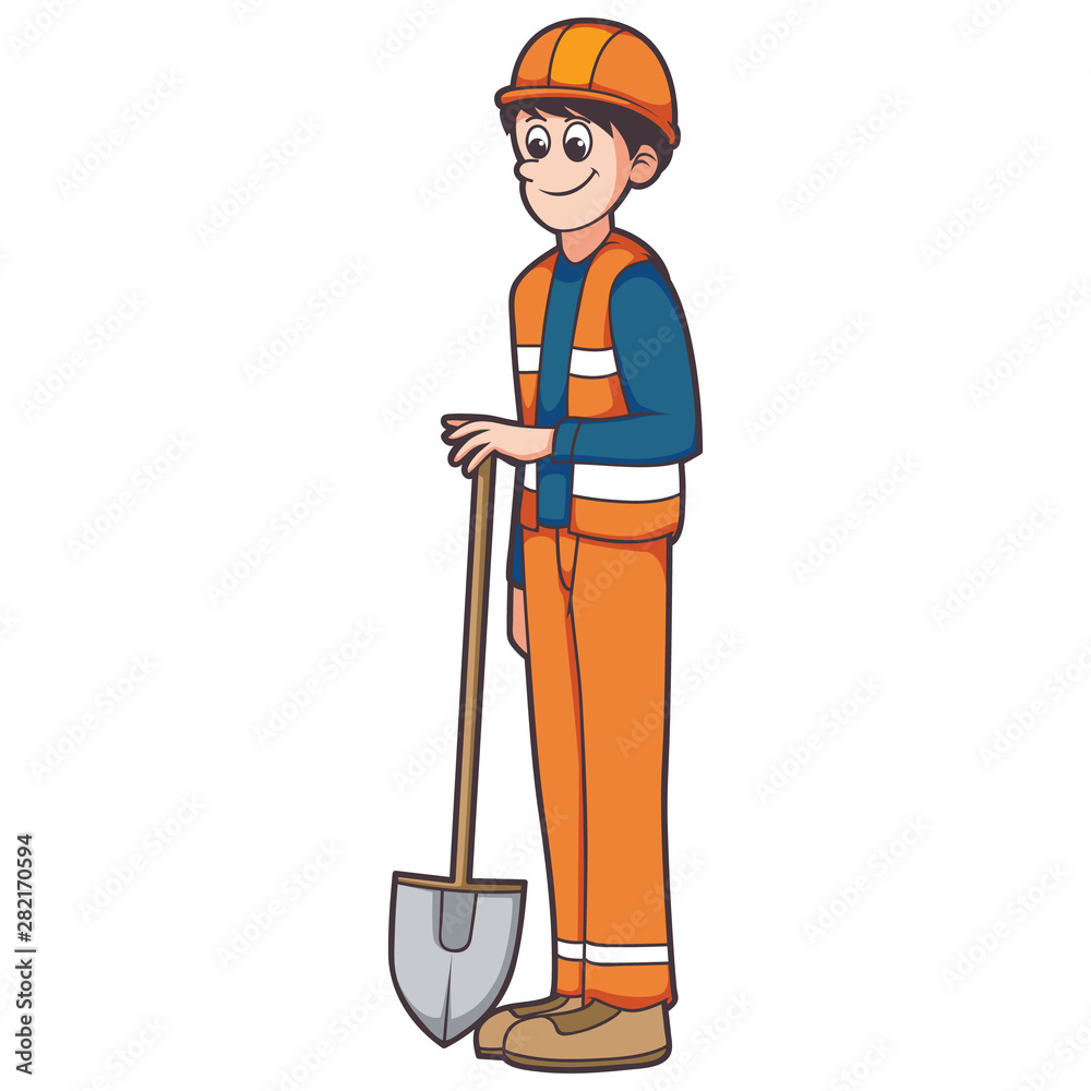 project man worker holding shovel tool
