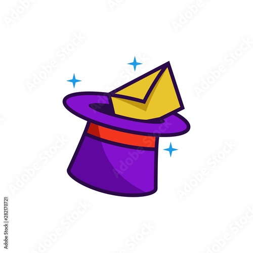 Envelope and Witch Hat. Magic Message Letter Isolated Logo Vector Illustration