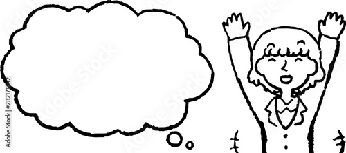 Illustration of a Upper body of Business woman face and pose with Speech Balloon