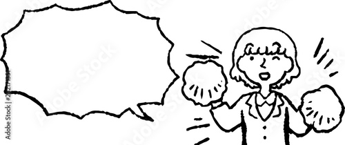 Illustration of a Upper body of Business woman face and pose with Speech Balloon