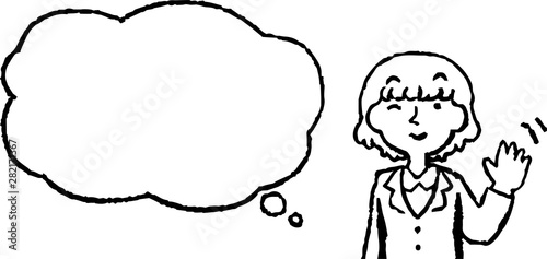 Illustration of a Upper body of Business woman face and pose with Speech Balloon