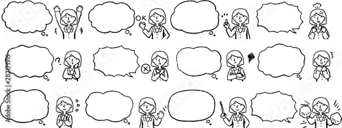 Upper body of Business woman face and pose with Speech Balloon set