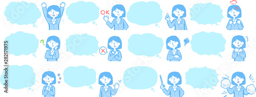 Upper body of Business woman face and pose with Speech Balloon set