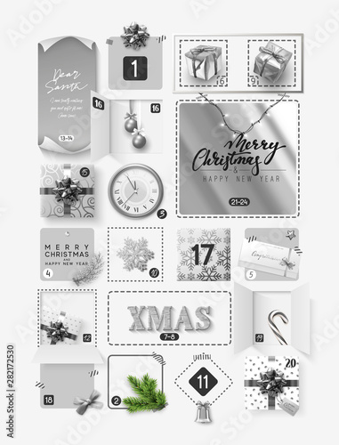 Christmas advent calendar for 24 days. Vector illustration