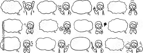 Upper body of woman face and pose with Speech Balloon set