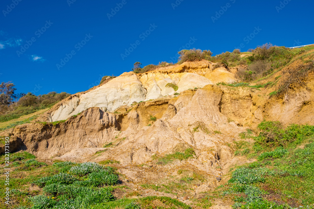 Eroding cliffs of Olivers Hill in Frankston, Victoria, Australia