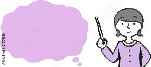 Upper body of woman wearing a dress face and pose with Speech Balloon