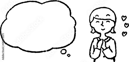 Upper body of woman wearing a dress face and pose with Speech Balloon