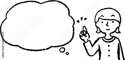 Upper body of woman wearing a dress face and pose with Speech Balloon