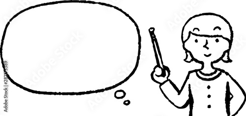 Upper body of woman wearing a dress face and pose with Speech Balloon