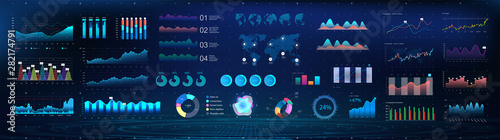 UI Future, Colorful infographics template for business and other projects. Big collection UI UX KIT elements. Design, processing and analysis of data. Modern infographics and vector mockups photo