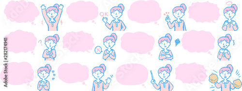 Upper body of woman face and pose with Speech Balloon set