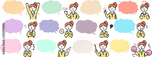 Upper body of woman face and pose with Speech Balloon set