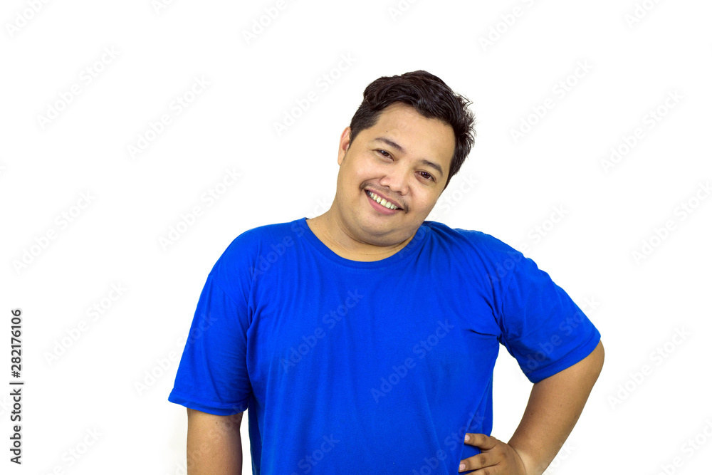 Portrait of fat overweight obese man holding his big belly Portrait of fat overweight obese man holding his big belly