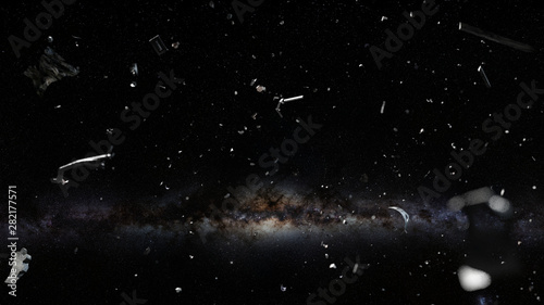 Fototapeta Naklejka Na Ścianę i Meble -  space debris in outer space, fast flying dangerous objects 