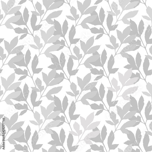 Modern nature monochrome vector seamless pattern. Hand drawn abstract silhouettes of gray leaves on white background. Softness organic template for design, textile, wallpaper, wrapping, ceramics.