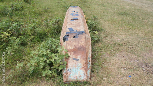 Small fishing boats were left stranded on the shore.