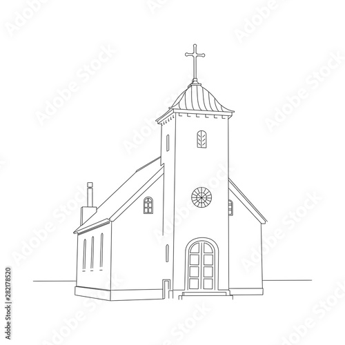 Line art of a Church building on white background. 