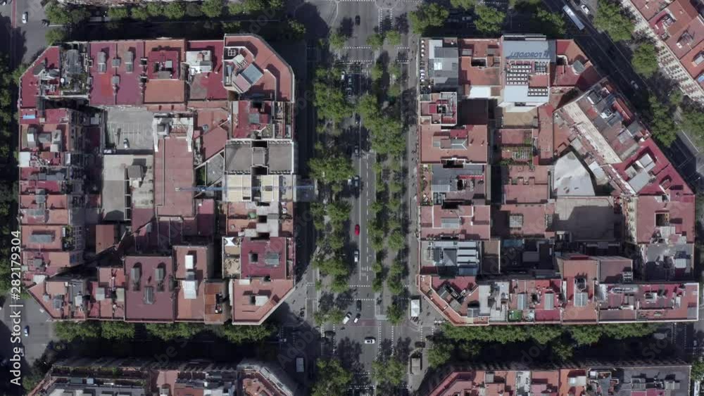 Cars Driving Through Barcelona City During the Summer Bird's Eye View Cars Driving Through Barcelona City During the Summer Bird's Eye View