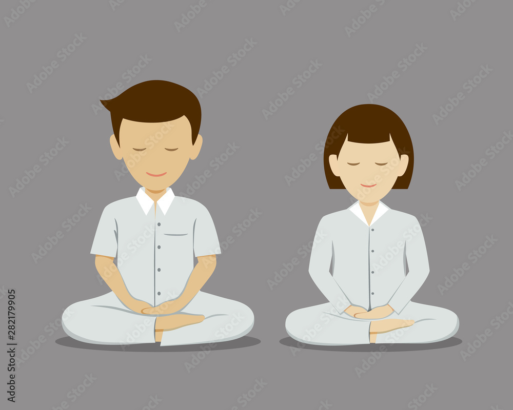 Thai man and woman meditation vector, collections background. illustration Thai man and woman meditation vector, collections background. illustration