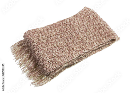 homemade knitted warm woolen scarf with fringe isolated