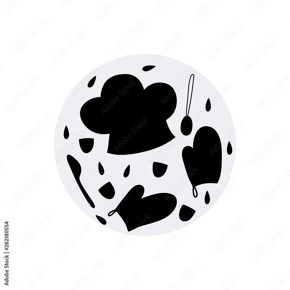 Baby print with kitchen objects. Hand drawn vector illustration for poster, card, label, banner, flyer, baby wear, kids room decoration. Scandinavian style