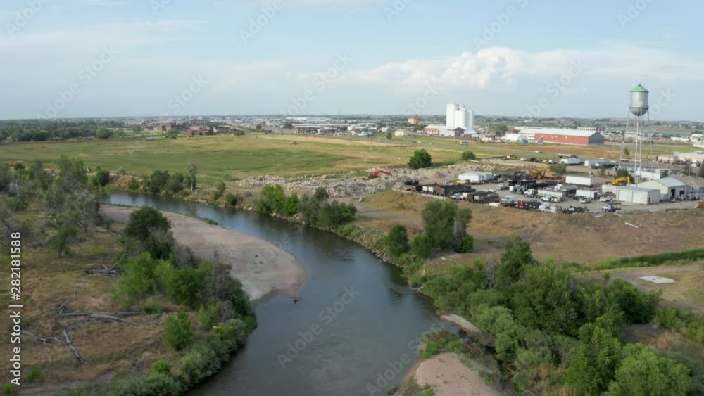 South Platte River at Brighton below Denver, Colorado - summer aerial view South Platte River at Brighton below Denver, Colorado - summer aerial view