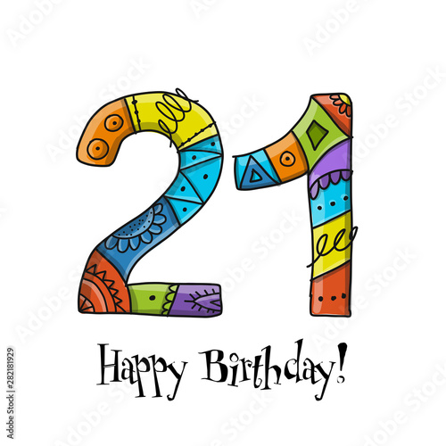 21th anniversary celebration. Greeting card template