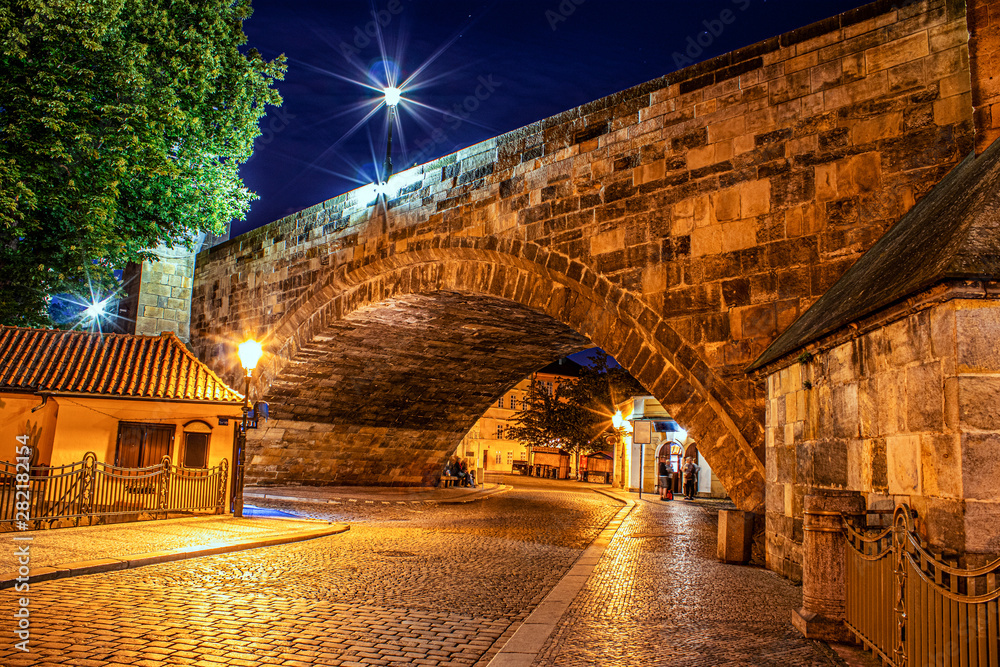 Night shot of Charles Bridge - Prague, Czech republic