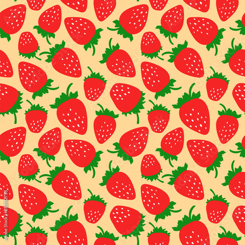 Strawberry seamless pattern. Clothing fashion design. Hand drawn fresh berry. Vector sketch background. Food print for dress, kitchen curtain or tablecloth. Doodle wallpaper