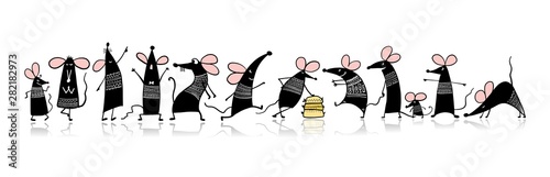 Funny mouse family, symbol of 2020 year. Banner for your design