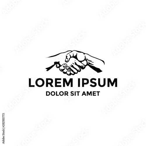 Simple hand drawn hand shake business deal illustration logo design inspiration