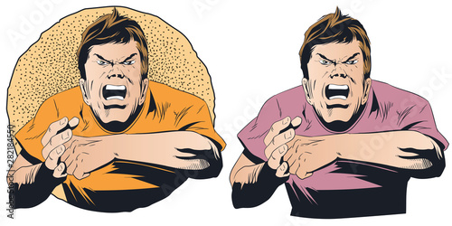 Angry guy wants to fight. Stock illustration.