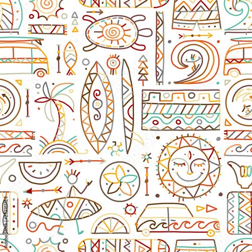 Surfing seamless pattern. Tribal elements for your design