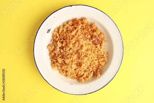 Las migas is a typical Spanish dish made with crumbs, onions and chorizo