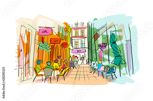 Old european street, sketch for your design