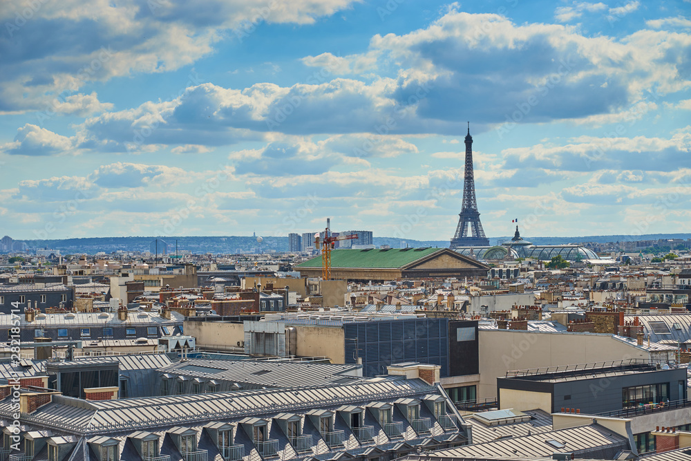 View of Paris with Eiffel Tower from The Rooftop at the Galeries