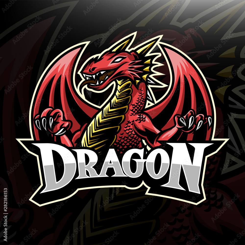 Dragon mascot e-sport logo design for gaming vector template.