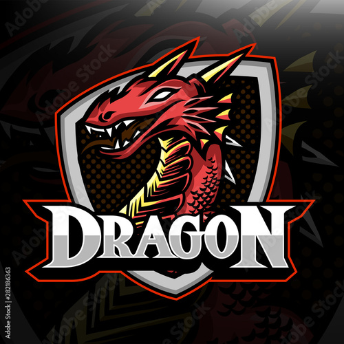 Dragon mascot e-sport logo design for gaming vector template.