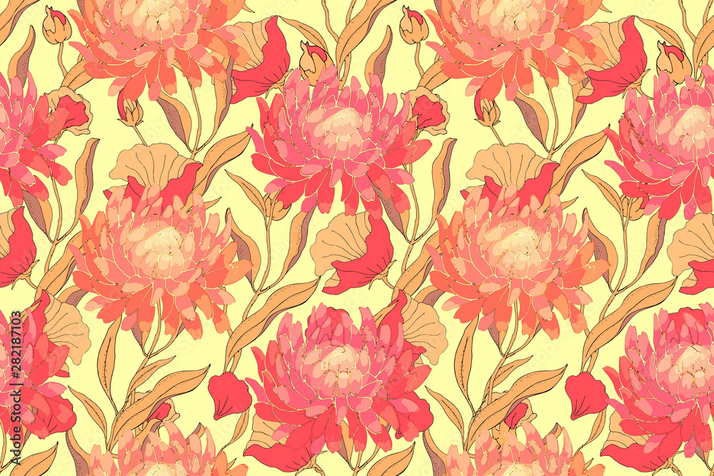 Autumn floral vector seamless pattern. 