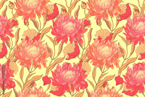 Autumn floral vector seamless pattern. 