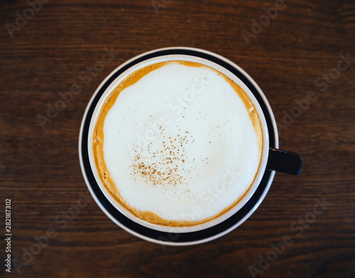 Coffee cup Latte art milk Foam top view